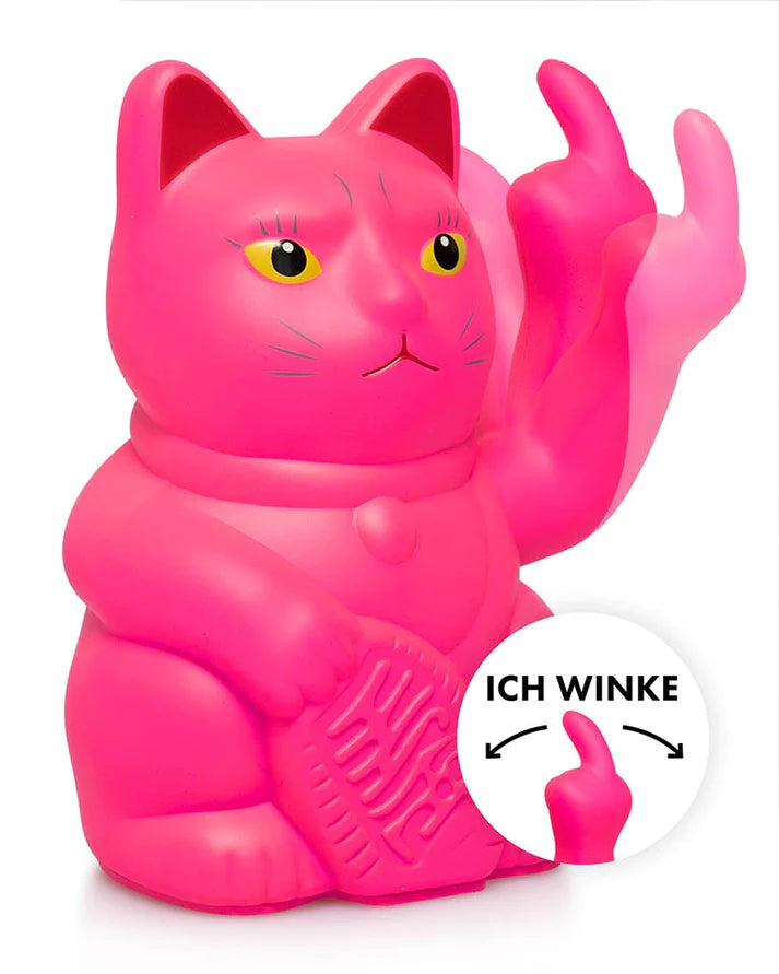 Winkekatze Stinkefinger, pink, 15 cm
