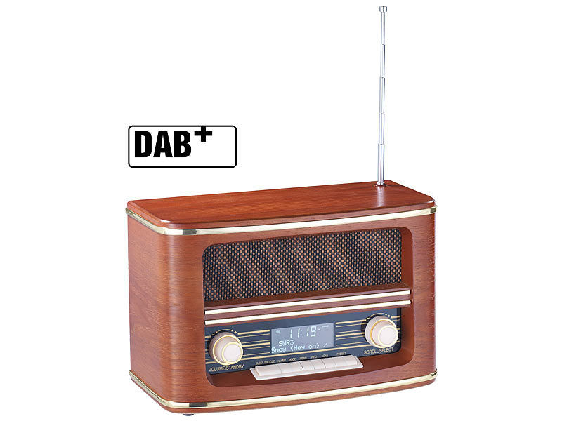 auvisio Digitales Nostalgie-Stereo-Radio mit DAB+, Bluetooth 5.0, FM & Wecker Elektroniktrade Switzerland