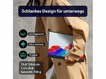 auvisio Mobiler 15,6"/39,6 cm IPS-Superslim-Monitor, FHD, Schutzcase, Standfuß Elektroniktrade Switzerland