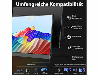 auvisio Mobiler 15,6"/39,6 cm IPS-Superslim-Monitor, FHD, Schutzcase, Standfuß Elektroniktrade Switzerland