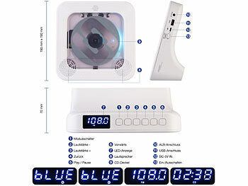 auvisio Tragbarer Akku-CD-Spieler & UKW-Radio, Bluetooth, Timer, USB, AUX Elektroniktrade Switzerland