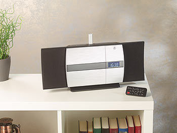 auvisio Vertikale Stereoanlage mit Bluetooth, CD, MP3, Radio, AUX, NFC, 20 W Elektroniktrade Switzerland
