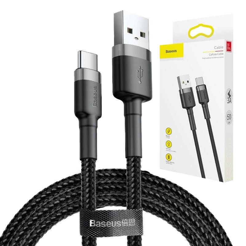 BASEUS Baseus Cafule USB-C Kabel 2A 3m (Schwarz+Grau) elektroniktrade Switzerland