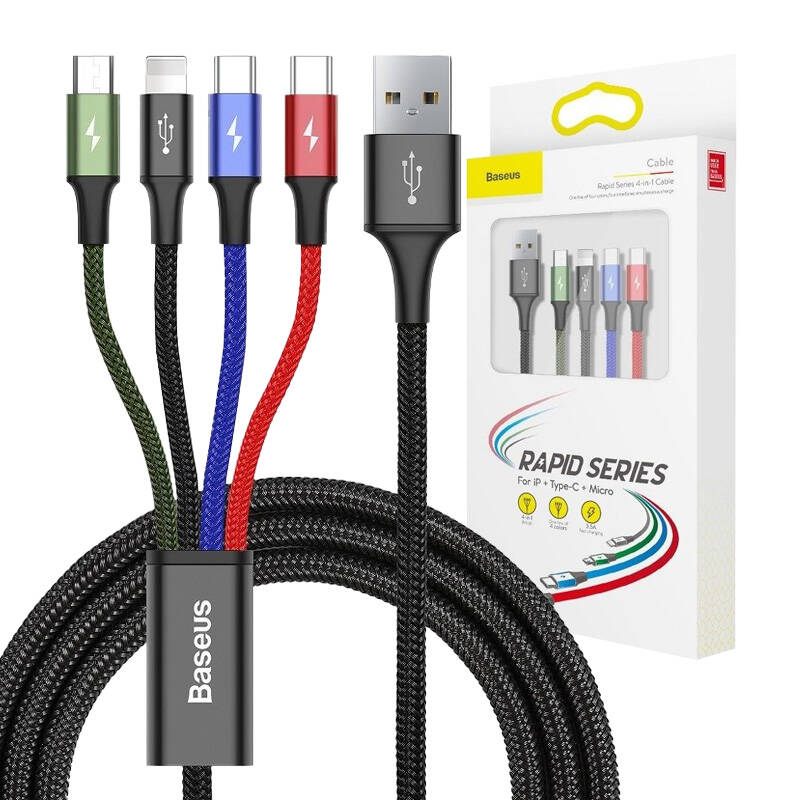BASEUS Baseus Fast USB Kabel 4in1 2xUSB-C / Lightning / Micro 3,5A 1,2m - Schwarz Elektroniktrade Switzerland