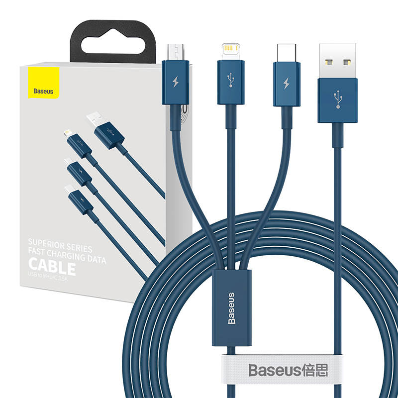 BASEUS USB-Kabel 3in1 Baseus Superior Serie, USB auf Micro USB / USB-C / Lightning, 3.5A, 1.5m (blau) Elektroniktrade Switzerland