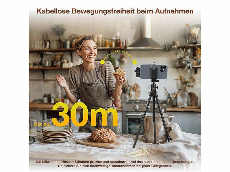 Callstel 2er-Set Ansteck-Funk-Mikrofone, Akku, für USB-C, 8-PIN, 3,5-mm-Klinke Elektroniktrade Switzerland