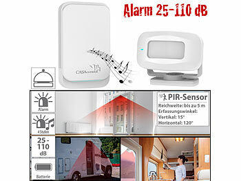 CASAcontrol CASAcontrol Funk-Durchgangsmelder & Alarm, PIR, batteriebetriebene Klingel, weiß elektroniktrade Switzerland