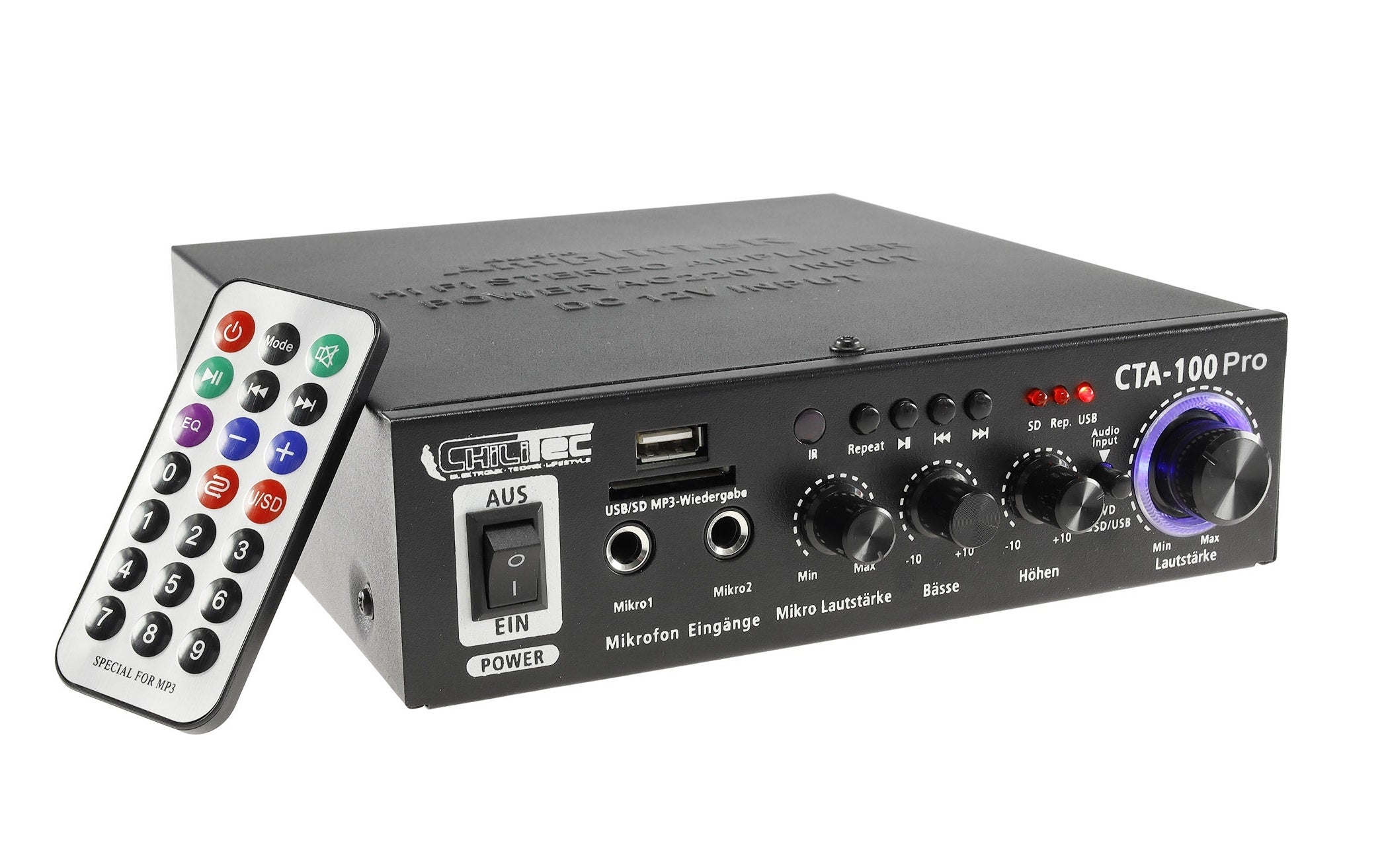 Chilitec HiFi-Verstärker "CTA-100 Pro" 100W 1x Line IN, USB/SD, FB, Bluetooth Elektroniktrade Switzerland