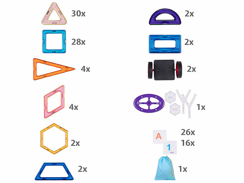 120 magnetische Bausteine, verschiedene Formen