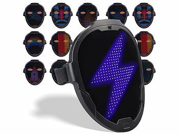 Halloweenmasken: infactory LED-Gesichtsmaske mit Gestensteuerung, 80 Muster, LiPo-Akku, USB-C