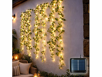 Lichterkette Terrasse: Lunartec LED-Solar-Efeu-Lichterkette mit 120 LEDs, 8 Modi, 12 Meter, IP44 erhältlich auf eMall
