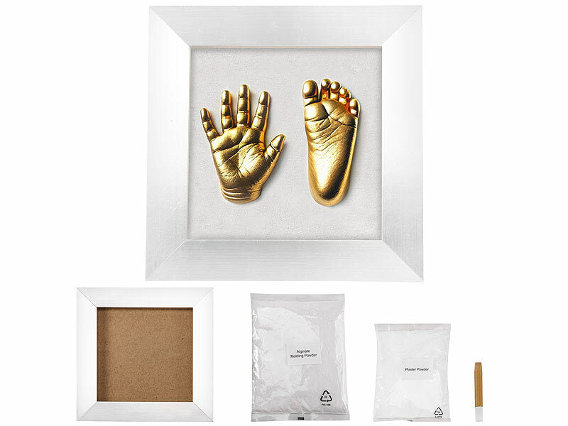 3D-Abform-Set für Baby-Hand- & Fußabdruck mit Holzrahmen, 24 x 24 cm