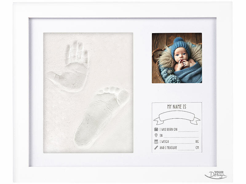 Gipsabdruck-Set für Baby-Hand-& Fußabdruck mit Holzrahmen, 28 x 23 cm