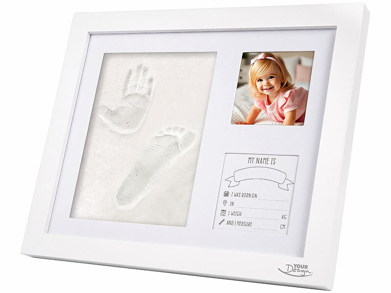 Gipsabdruck-Set für Baby-Hand-& Fußabdruck mit Holzrahmen, 28 x 23 cm