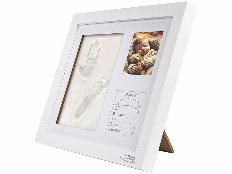 Gipsabdruck-Set für Baby-Hand-& Fußabdruck mit Holzrahmen, 28 x 23 cm