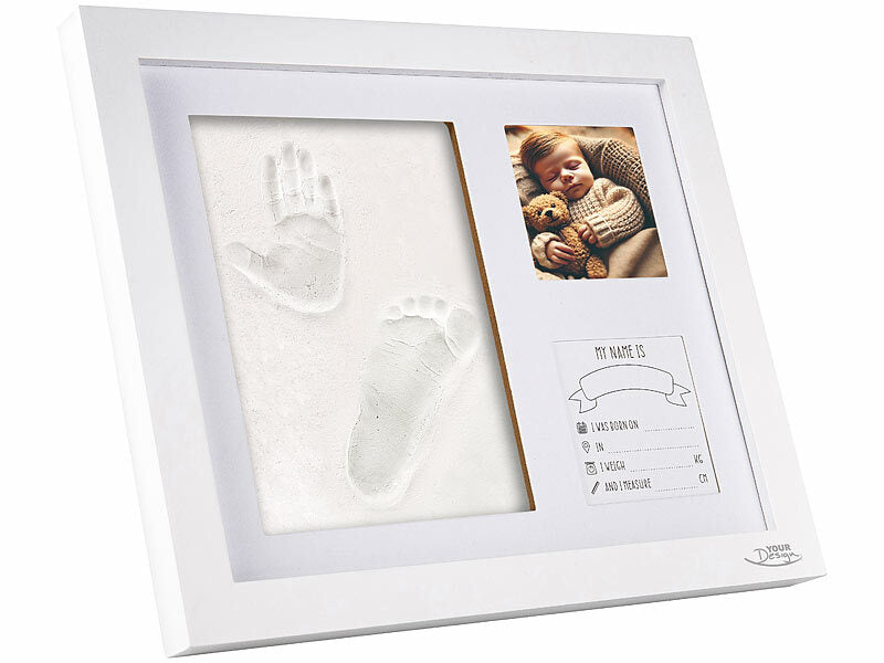 Gipsabdruck-Set für Baby-Hand-& Fußabdruck mit Holzrahmen, 28 x 23 cm