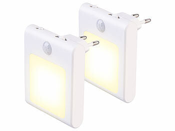 Nachtleuchte: Lunartec 2er-Set Steckdosen-LED-Nachtlicht, dimmbar, Bewegungs- & Lichtsensor
