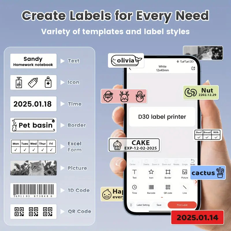 Phomemo D30 Etikettendrucker - Tragbarer Mini-Thermodrucker mit Band