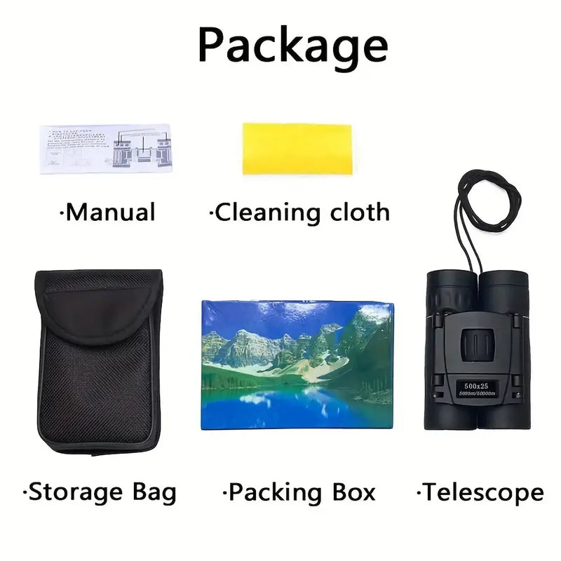 500x25 Kompaktfernglas, Volles Optisches BAK4-Glas mit Tasche Und Aufhängeseil