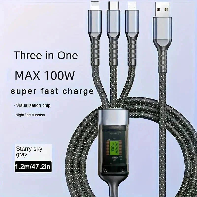 Elektroniktrade 100W Schnellladekabel 3-in-1 USB Type C - Multi-Port 1.2m elektroniktrade Switzerland