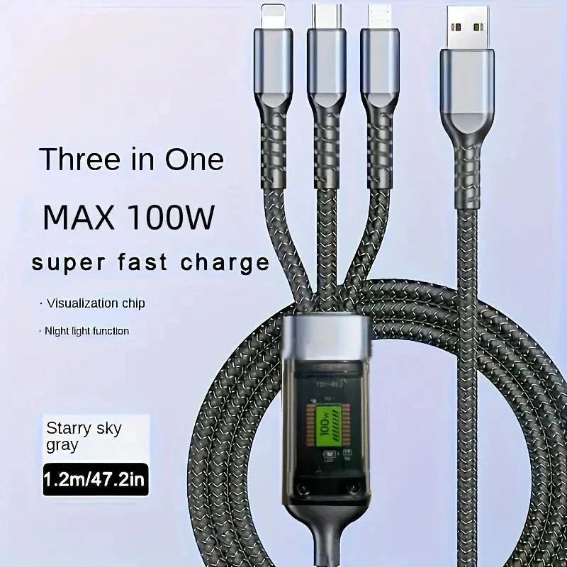 Elektroniktrade 100W Schnellladekabel 3-in-1 USB Type C - Multi-Port 1.2m Elektroniktrade Switzerland