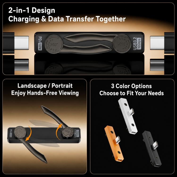 elektroniktrade 2-in-1 USB-C-Stecker auf zwei USB-C-Buchsen Adapter, faltbarer Handyhalter, 100W elektroniktrade Switzerland