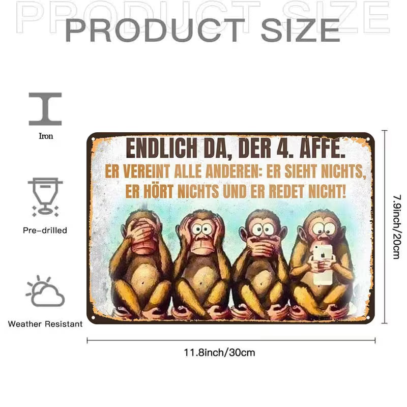 Elektroniktrade 2D Flaches Retro Vier Affen Sprichwort Metall Blechschild Elektroniktrade Switzerland