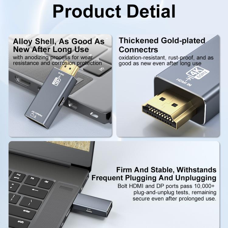 Elektroniktrade 4K 60Hz HDMI-Stecker auf DP-Buchse HD-Adapter (Grau) Elektroniktrade Switzerland