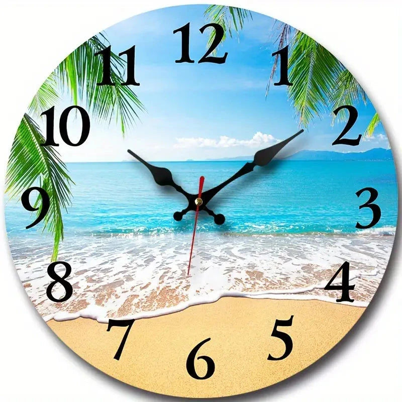 Elektroniktrade Holzwanduhr mit Strand-Design zum Aufhängen 1x AA 1.5 Batterie 25cm Elektroniktrade Switzerland