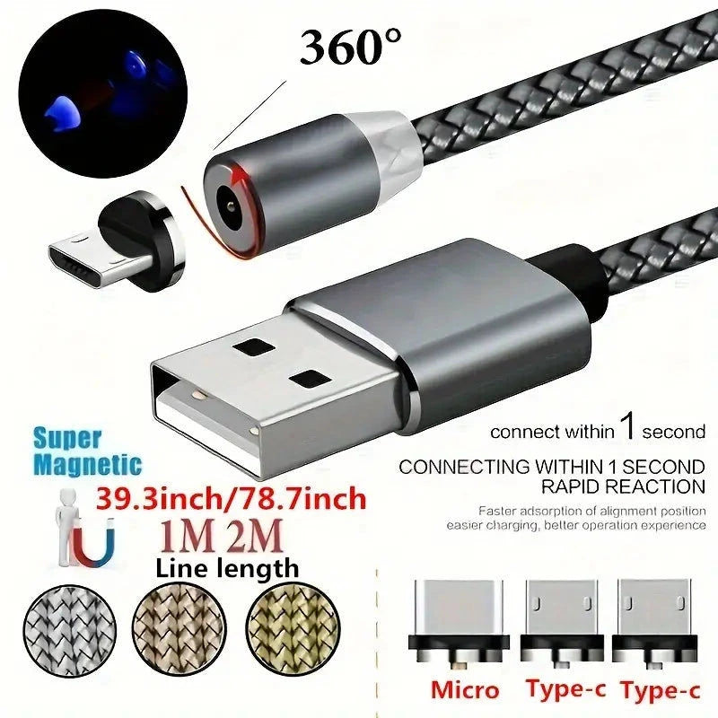 Elektroniktrade Magnetisches Schnellladekabel mit 2x USB-C & 1x MicroUSB 1m / 2m Silber Elektroniktrade Switzerland