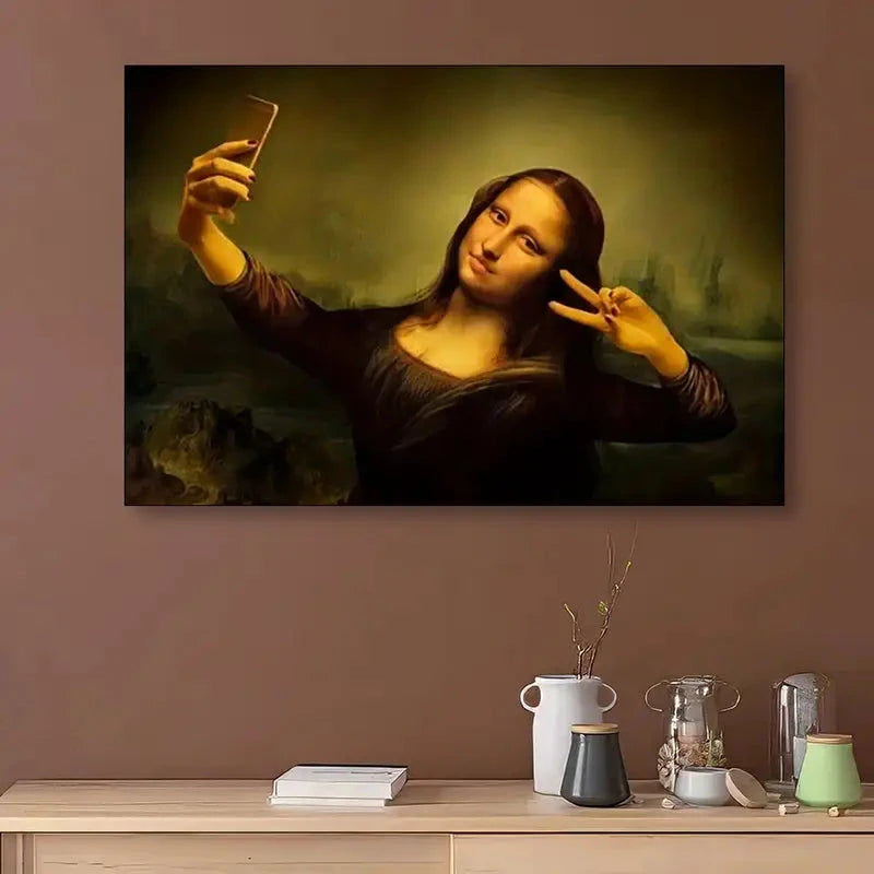 Elektroniktrade Mona Lisa Selfie Rahmenloser Leinwanddruck (Witzig) elektroniktrade Switzerland