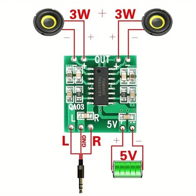 Elektroniktrade PAM8403 Mini Digital-Leistungsverstärker – 2×3W | Klasse D Elektroniktrade Switzerland