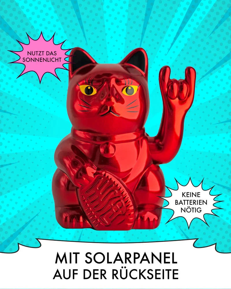 Elektroniktrade SOLAR ROCK CAT - METALLIC ROT - Winkekatze mit Stinkefinger Elektroniktrade Switzerland