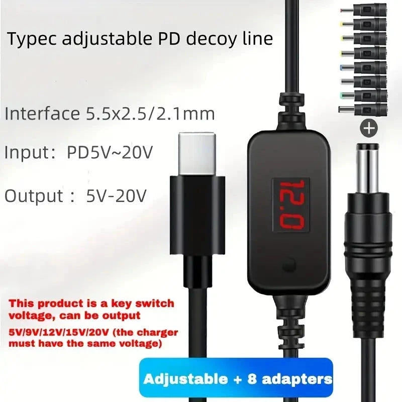 Elektroniktrade USB-C zu DC 5521 PD Kabel mit 34 Adaptern, 5-20V einstellbar für viele Geräte elektroniktrade Switzerland