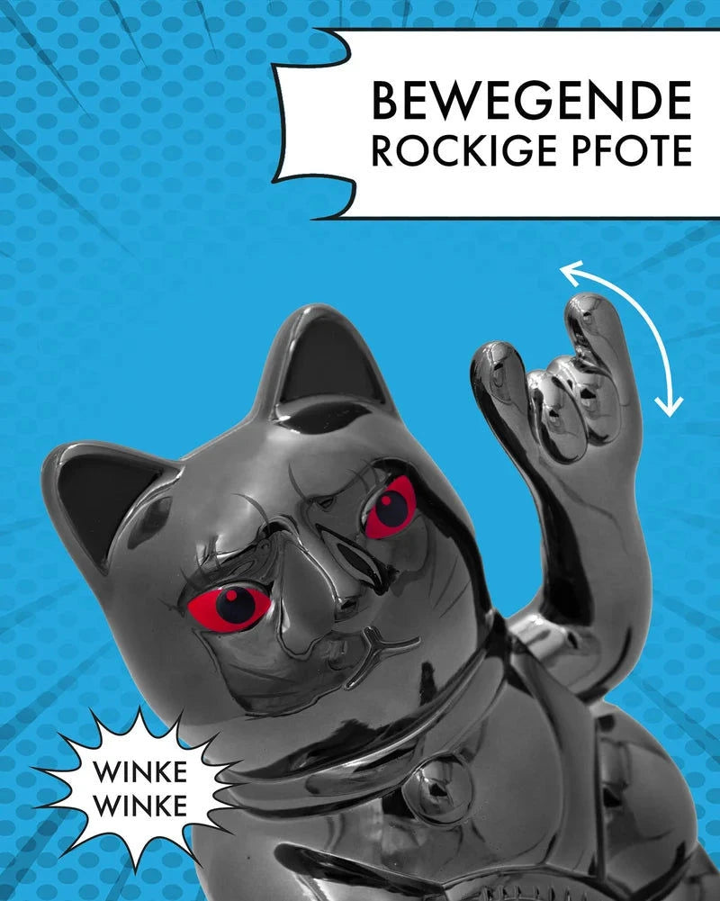 elektroniktrade Winkekatze - ROCK CAT - SHINY BLACK Metallic glänzend elektroniktrade Switzerland