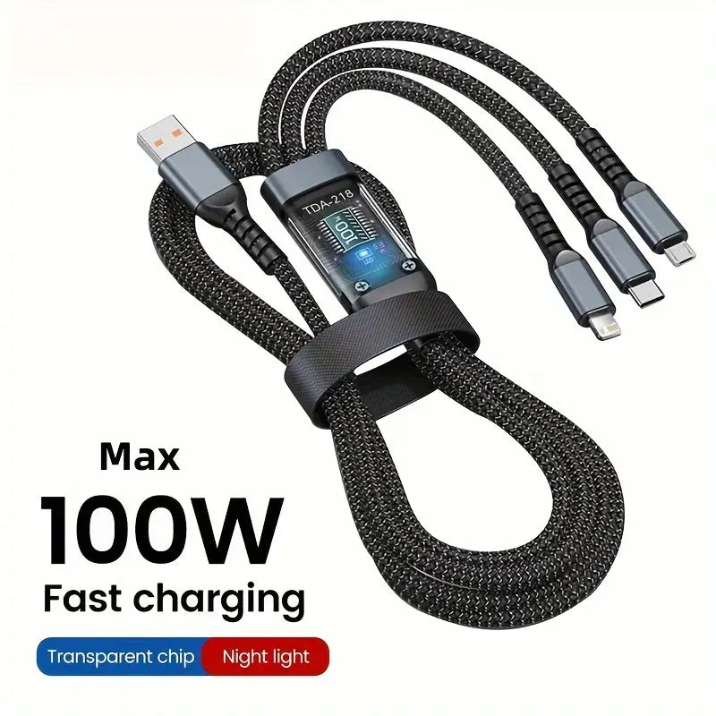 100W Schnellladekabel 3-in-1 USB Type C - Multi-Port 1.2m
