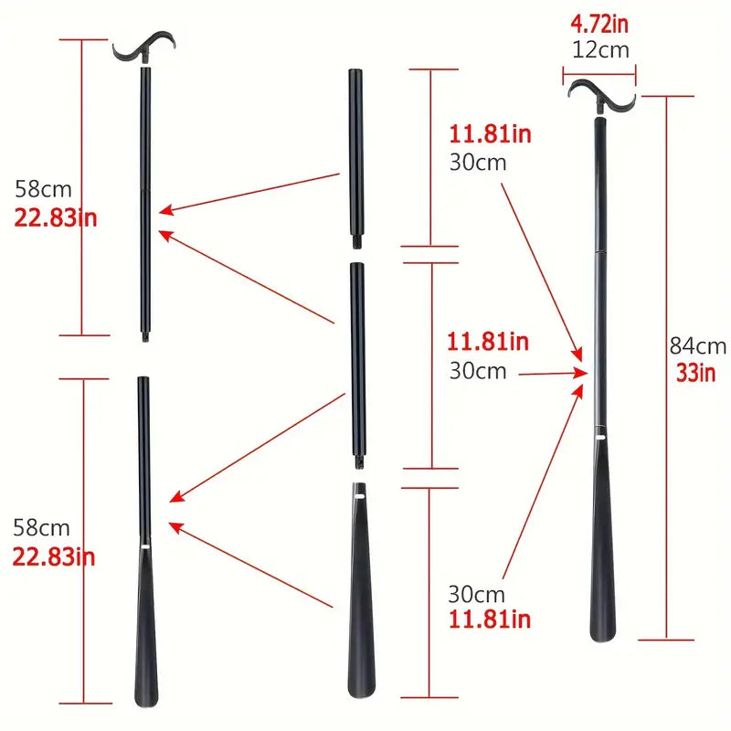 88,9 cm langer Ankleidestick mit Schuhlöffel & Sockenentfernungswerkzeug