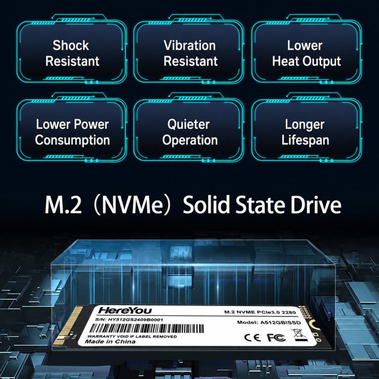 HereYou HereYou M.2 NVMe PCIe 3.0 SSD 2280 Interne Solid-State-Festplatte für Laptops, 128GB, 256GB, 512GB, 1TB elektroniktrade Switzerland