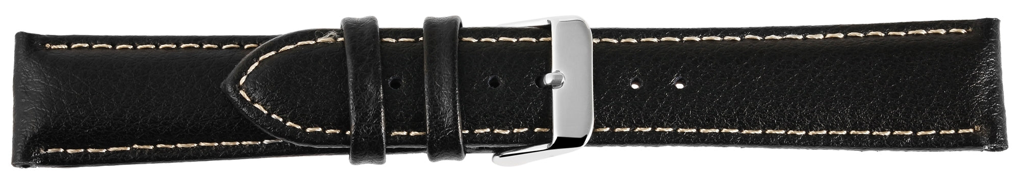 Echtleder Uhrenarmband, schwarz mit weißer Naht, 18 mm - 24 mm