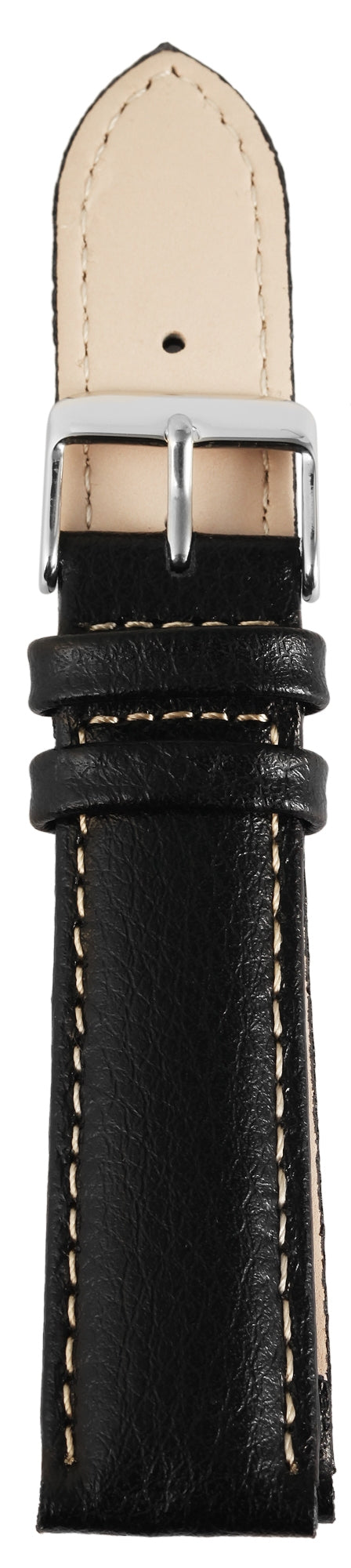 Echtleder Uhrenarmband, schwarz mit weißer Naht, 18 mm - 24 mm