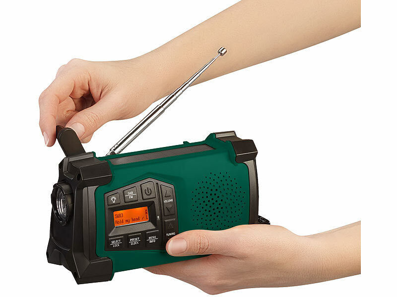 infactory Mobiles Kurbelradio mit DAB+, EWF-Funktion, Solarpanel, LED, USB Elektroniktrade Switzerland