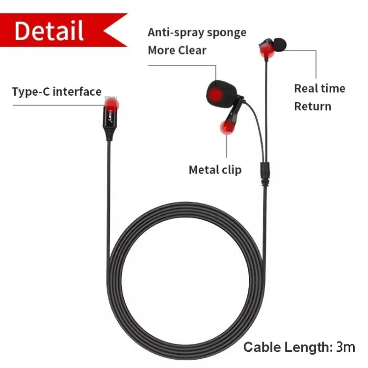 JMARY Lavalier Typ-C-Port-Kabelmikrofon mit In-Ear-Kopfhörer, Länge: 3m Elektroniktrade Switzerland