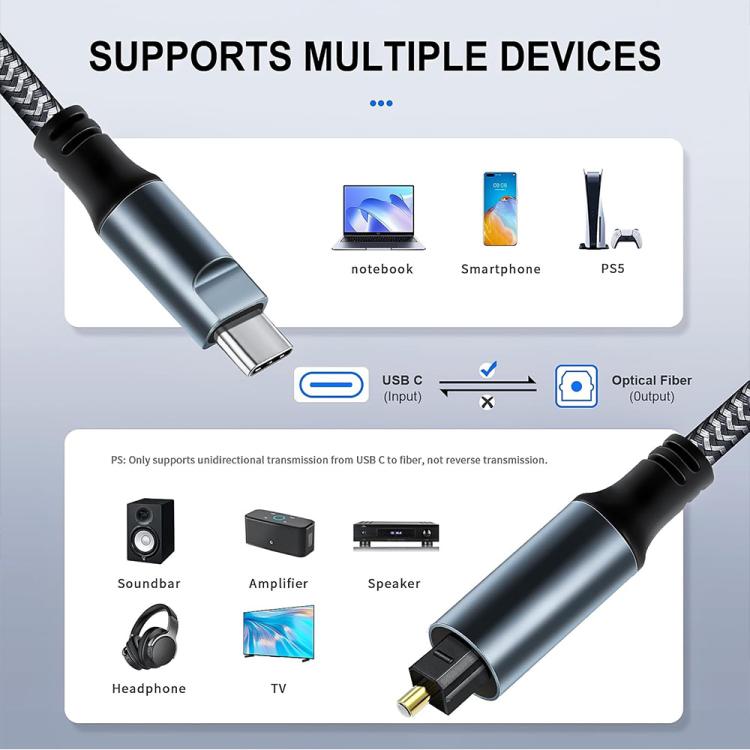 JUNSUNMAY JUNSUNMAY USB-C-Stecker auf Toslink-Stecker optisches SPDIF-Audiokabel, 1.2m, 1.8m, 3m, 4.5m elektroniktrade Switzerland