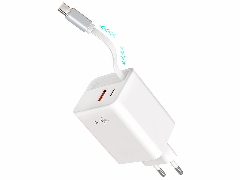 USB-GaN-Netzteil mit 2x USB-C und 1x USB-A, Power Delivery bis 45 Watt