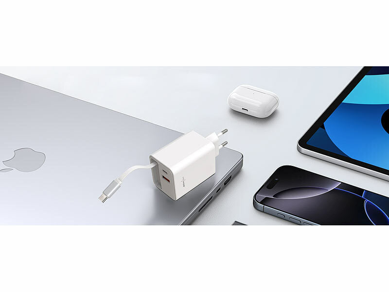 USB-GaN-Netzteil mit 2x USB-C und 1x USB-A, Power Delivery bis 45 Watt