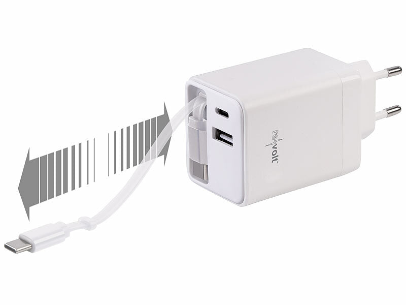 USB-GaN-Netzteil mit 2x USB-C und 1x USB-A, Power Delivery bis 45 Watt