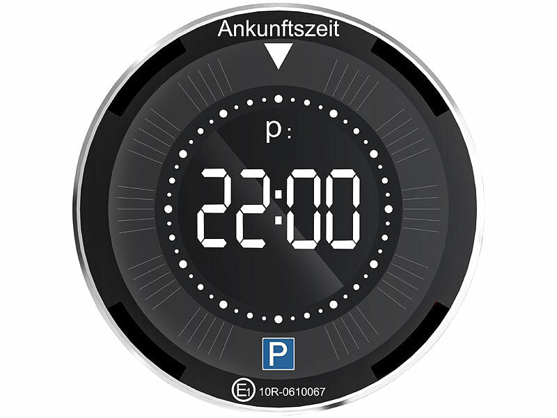 Digitale e-Parkscheibe, ECE-Zulassung, Erschütterungssensor, Solar
