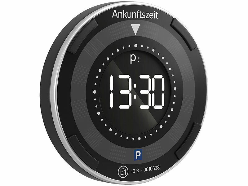 Digitale e-Parkscheibe, ECE-Zulassung, Erschütterungssensor, Solar