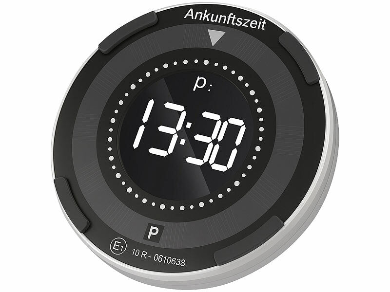 Digitale e-Parkscheibe, ECE-Zulassung, Erschütterungssensor, Solar