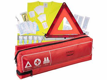 Verbandskasten: Lescars Kfz-Kombitasche mit Verbandkasten, Warndreieck & Warnweste, DIN 13164 erhältlich auf eMall